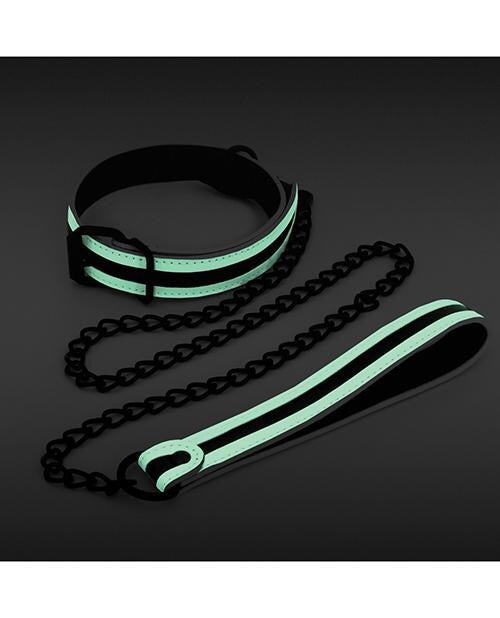 Glo Bondage Collar & Leash - Glow In The Dark Glo
