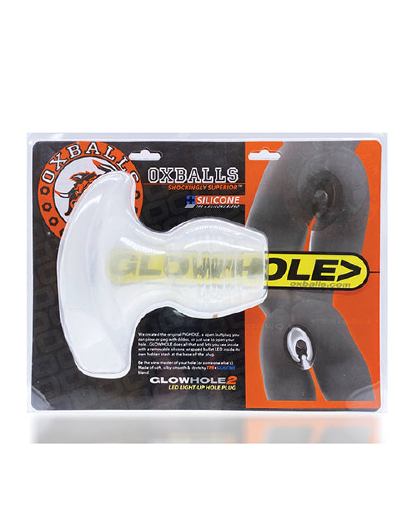 Oxballs Glowhole 2 Hollow Buttplug W-led Insert Large - Clear Hunky Junk