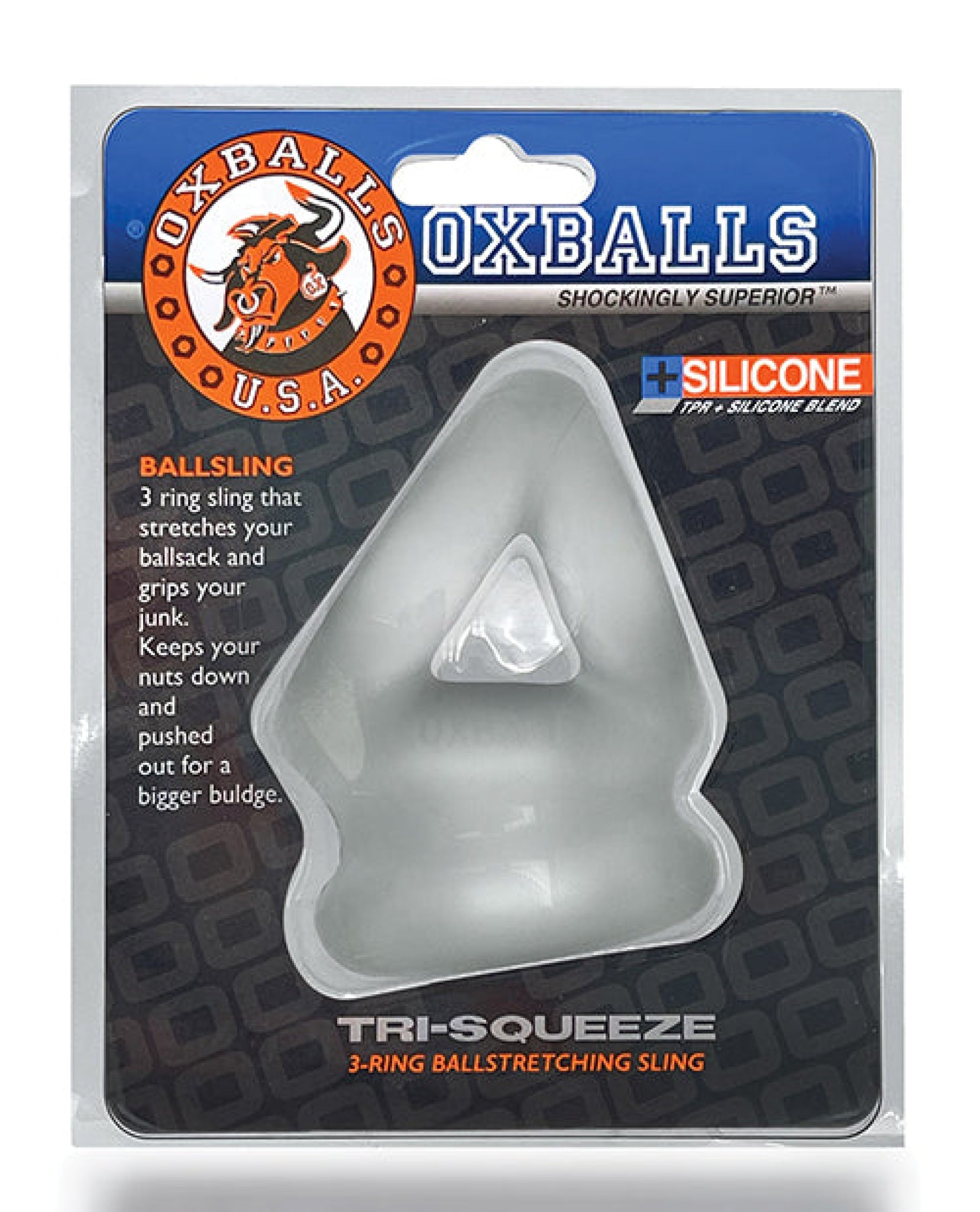 Oxballs Tri Squeeze Cocksling & Ballstretcher - Clear Ice Blue Ox Designs LLCDba Oxballs