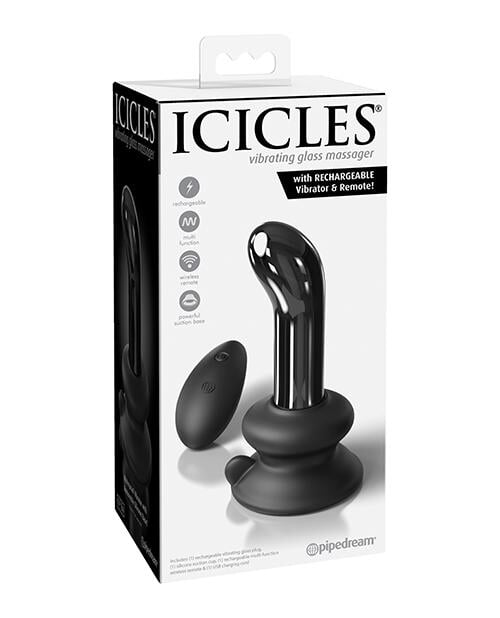 Icicles No. 84 Hand Blown Glass Vibrating Butt Plug W-remote - Black Pipedream®