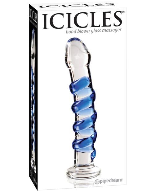 Icicles No. 5 Hand Blown Glass Massager - Clear W-blue Swirls Pipedream®
