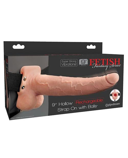 Fetish Fantasy Series 9" Hollow Rechargeable Strap On W-balls - Flesh Pipedream®