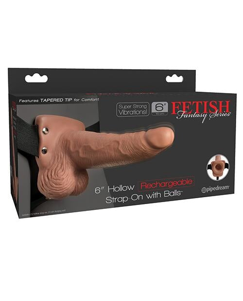 Fetish Fantasy Series 6" Hollow Rechargeable Strap On W-balls - Tan Pipedream®