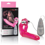 The Ultimate Triple Stimulator Flexible Dong W-cock Ring - Pink California Exotic Novelties