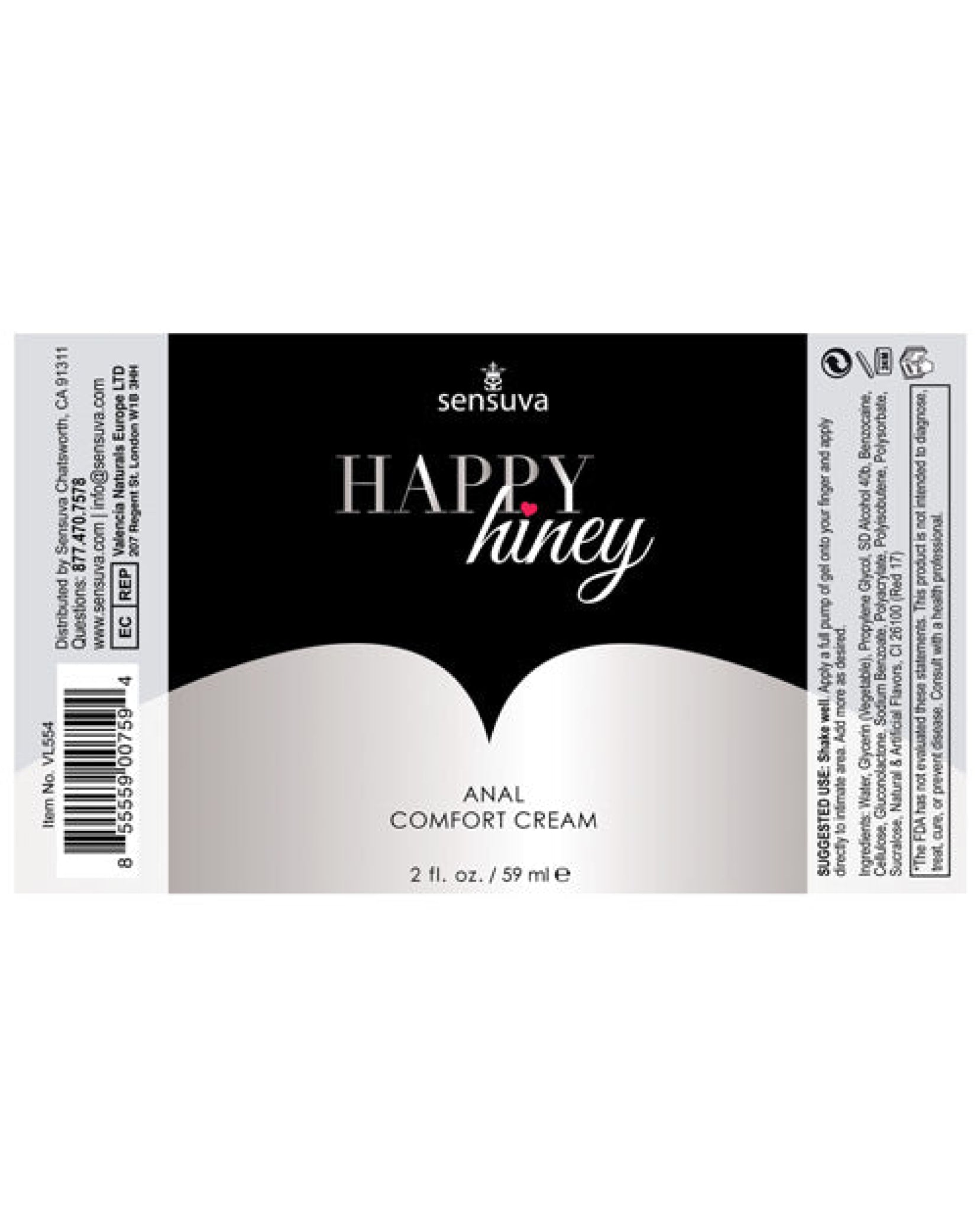 Sensuva Happy Hiney Anal Comfort Cream - 2 Oz Sensuva