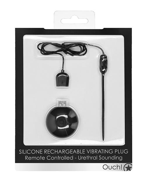 Shots Ouch Urethral Sounding Silicone Rechargeable & Remote Controlled Vibrating Plug - Black Shots