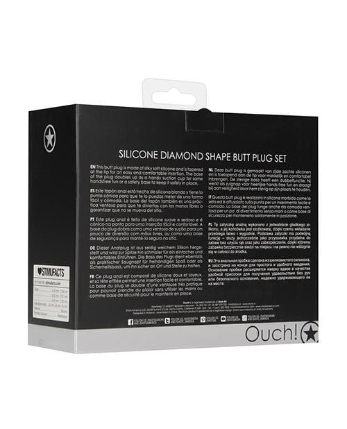 Shots Ouch Diamond Shape Butt Plug Set - Black Shots America LLC