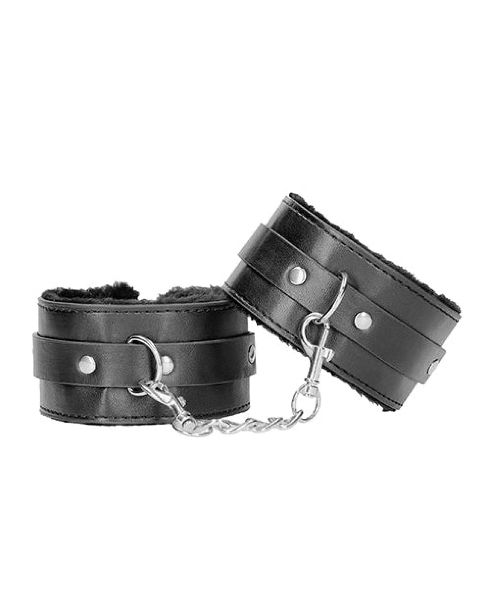 Shots Ouch Black & White Plush Bonded Leather Ankle Cuffs - Black Shots
