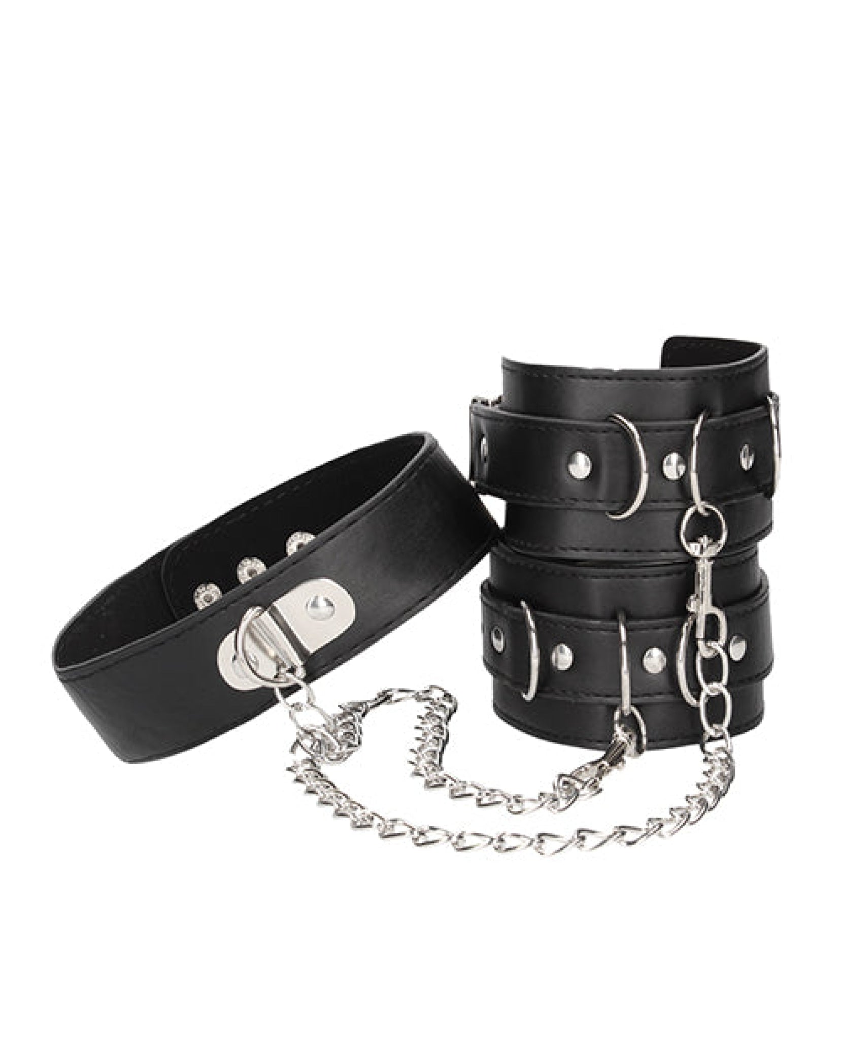 Shots Ouch Black & White Bonded Leather Collar W-hand Cuffs - Black Shots