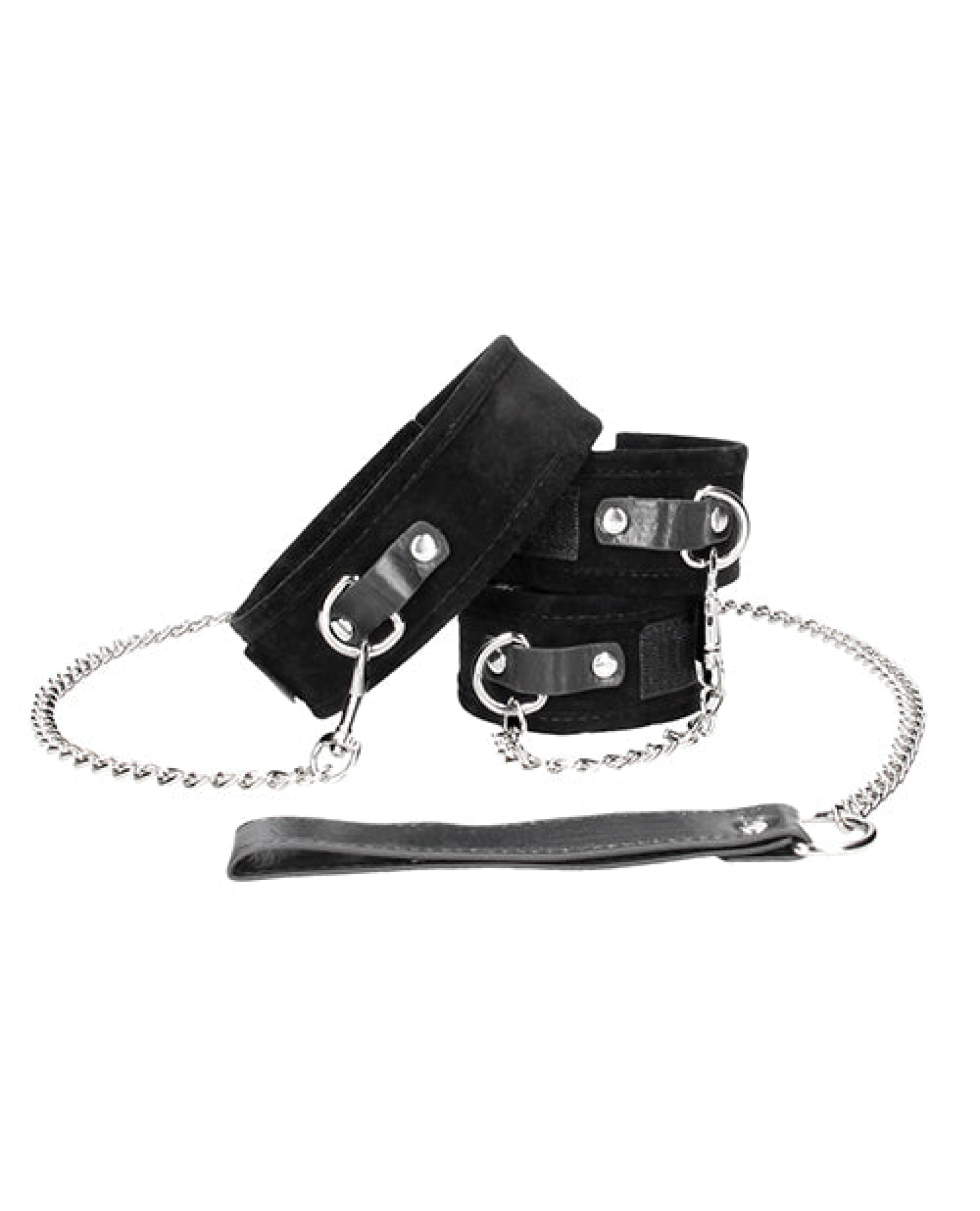 Shots Ouch Black & White Velcro Collar W-leash & Hand Cuffs - Black Shots