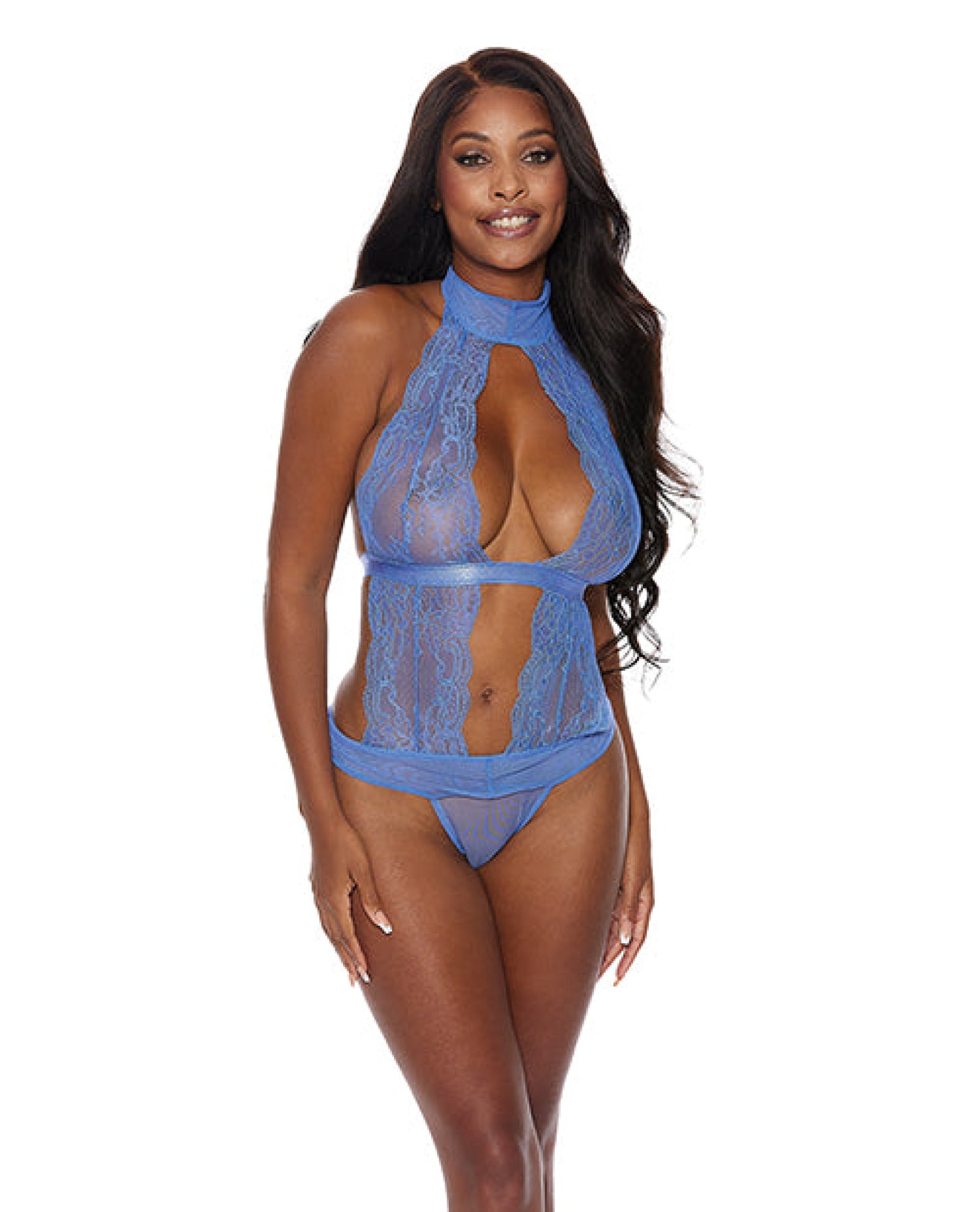 Lace & Mesh Halter Neck Teddy Periwinkle Shirley Of Hollywood