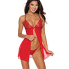 Mesh & Lace Tie Front Babydoll w/G-String Red XXL Shirley Of Hollywood