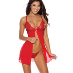 Mesh & Lace Tie Front Babydoll w/G-String Red Shirley Of Hollywood