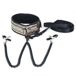 Spartacus Faux Leather Collar & Leash W/black Nipple Clamps Spartacus