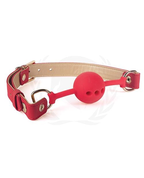 Spartacus Silicone Ball Gag W-red Gold Pu Straps - 46 Mm Spartacus