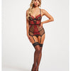 Floral Embroidered Lace Chemise W/adjustable Garters & Thong Black/red Seven 'til Midnight Costume