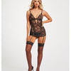 Lace & Mesh Triangle Cup Chemise W/garters & Thong Seven 'til Midnight Costume