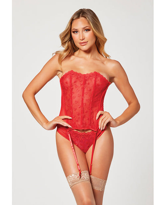 Valentines Heart Embroidered Mesh Bustier & Panty Red Seven 'til Midnight Costume 1657