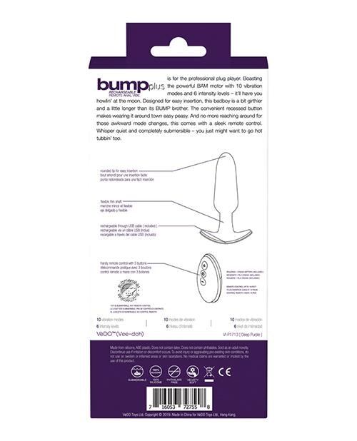 Vedo Bump Plus Rechargeable Remote Control Anal Vibe - Deep Purple VēDO