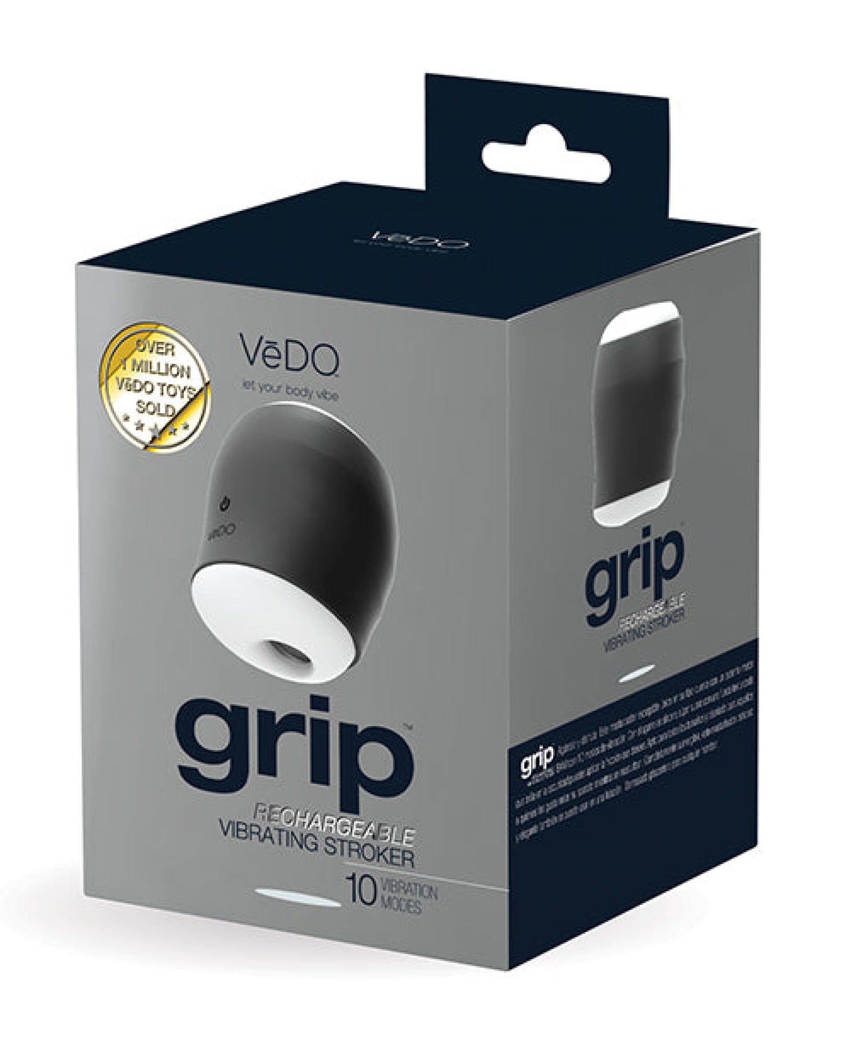 Vedo Grip Rechargeable Vibrating Sleeve - Just Black VēDO