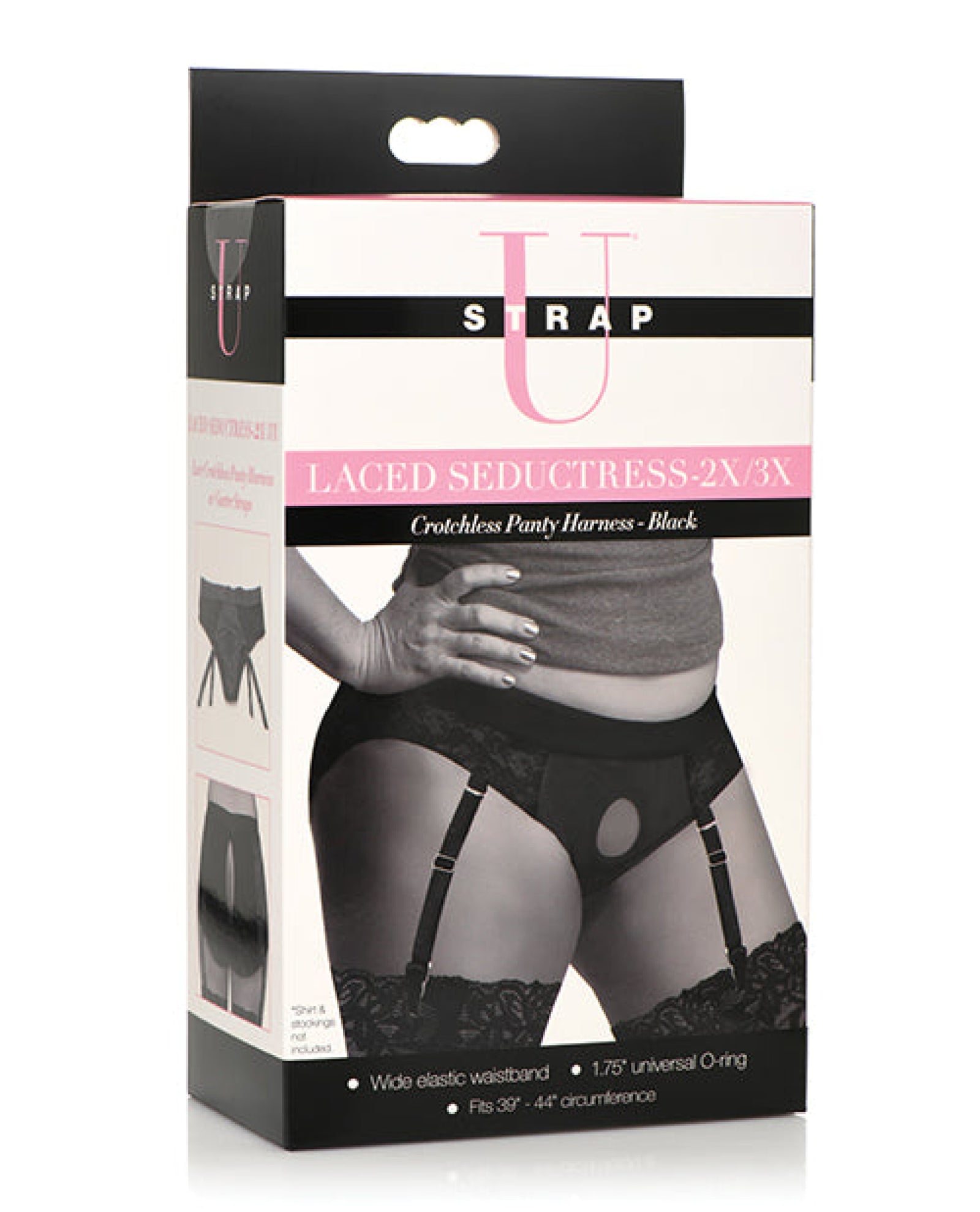 Strap U Laced Seductress Lace Crotchless Panty Harness W/garter Straps - Black Strap U