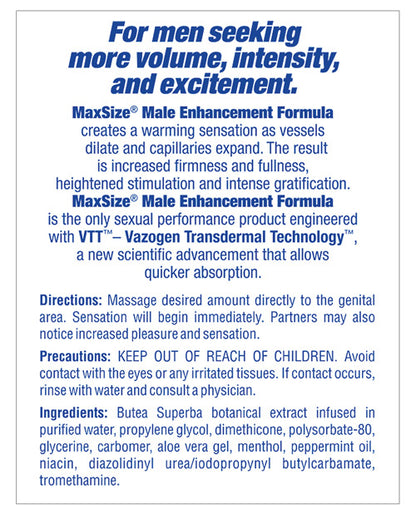 Max Size Male Enhancement Cream - 5 oz Tube M.D. Science Lab