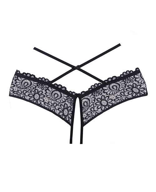 Adore Crayzee Open Panty w/Criss Cross Waist Straps & Lace Black O/S Allure Lingerie Lp