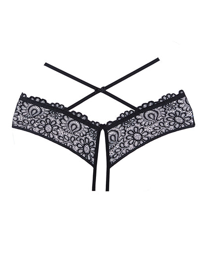 Adore Crayzee Open Panty w/Criss Cross Waist Straps & Lace Black O/S Allure Lingerie Lp