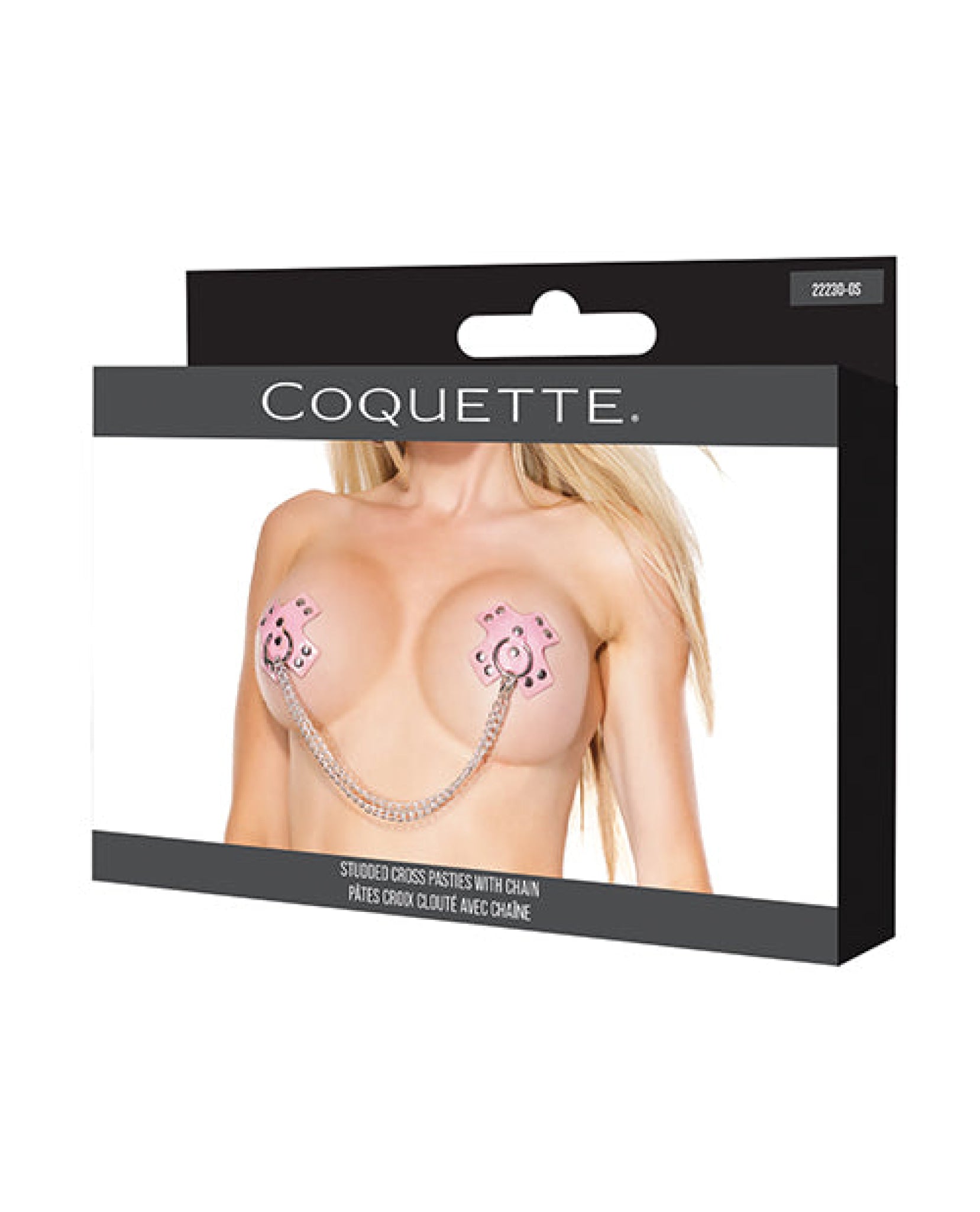 Darque Studded Cross Reusable Pasties W/chain - Pink O/s Coquette