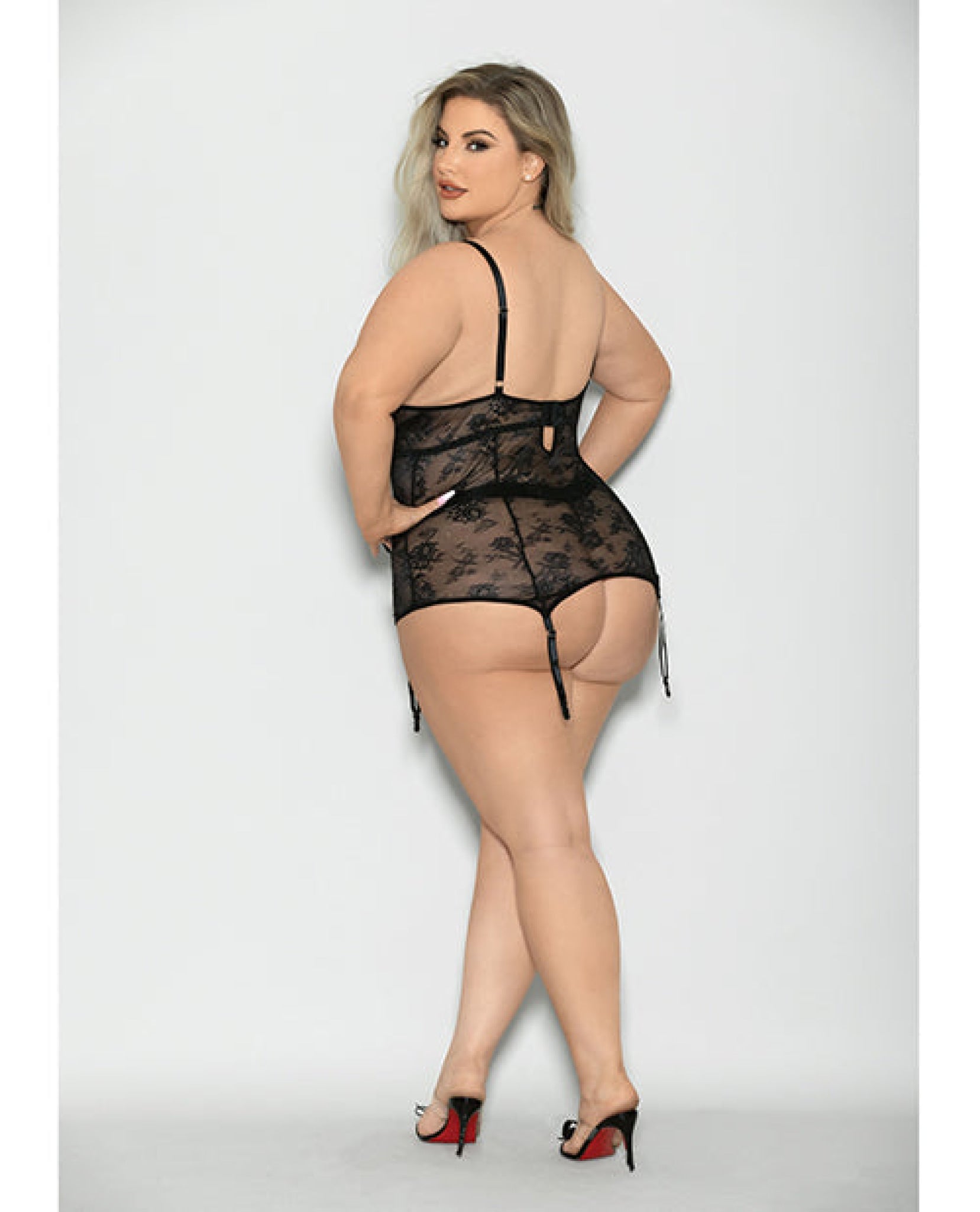 Flame Fetish Soulmate Lace Up Bustier & Wide Band Thong Black 1x/2x Escante