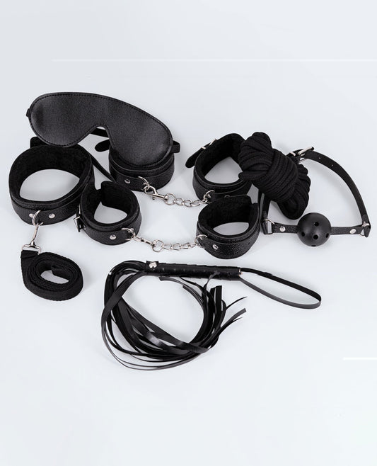 Lust Pu Leather 7 Pack Lite Bondage Set - Black Comme Ci Comme Ca 1658