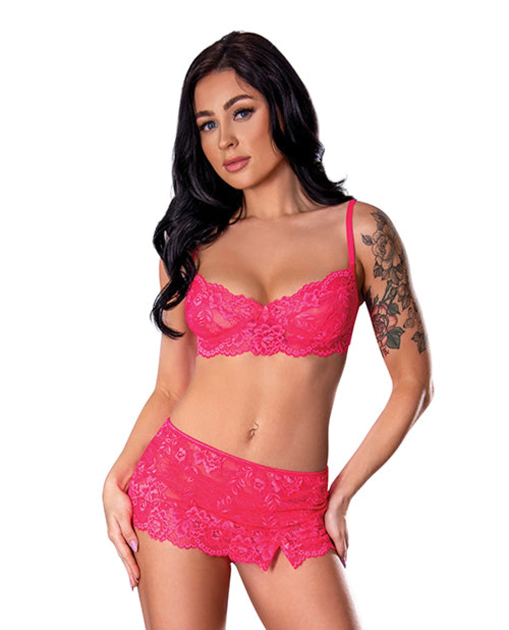 Get It Girl Lace Bra w/Skirt & Thong - Pink Magic Moments Int'l