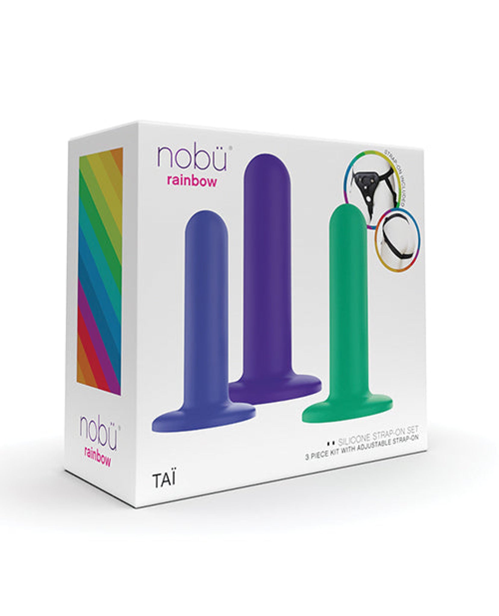 Nobu Tai Silicone Dildo Set w/Adjustable Strap On - 3 Piece Kit Assorted Colors Bodispa INC