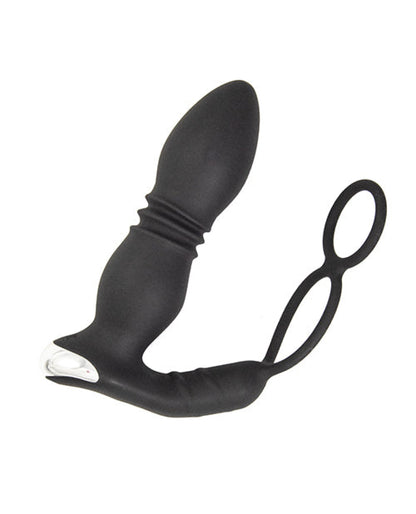 Ass-station Remote Prostate Power Plug w/Cock & Ball Ring - Black Nasstoys