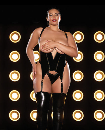 FETISH Open Cup Vinyl V-Wire Merrywidow w/G-String - Black 1X/2X Oh La La Cheri