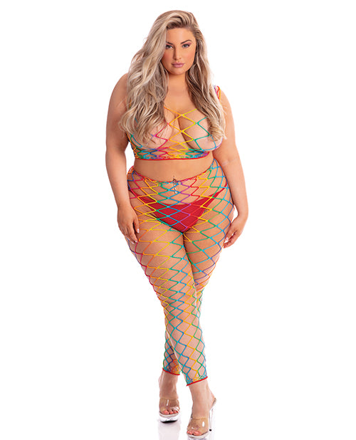 Pink Lipstick Roy G. Biv 2 Pc Bodystocking Rainbow Rene Rofe