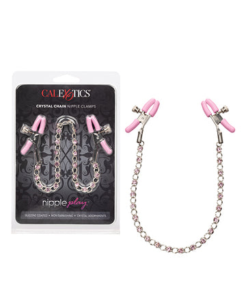 Nipple Play Crystal Chain Nipple Clamps - Pink California Exotic Novelties