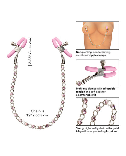 Nipple Play Crystal Chain Nipple Clamps - Pink California Exotic Novelties