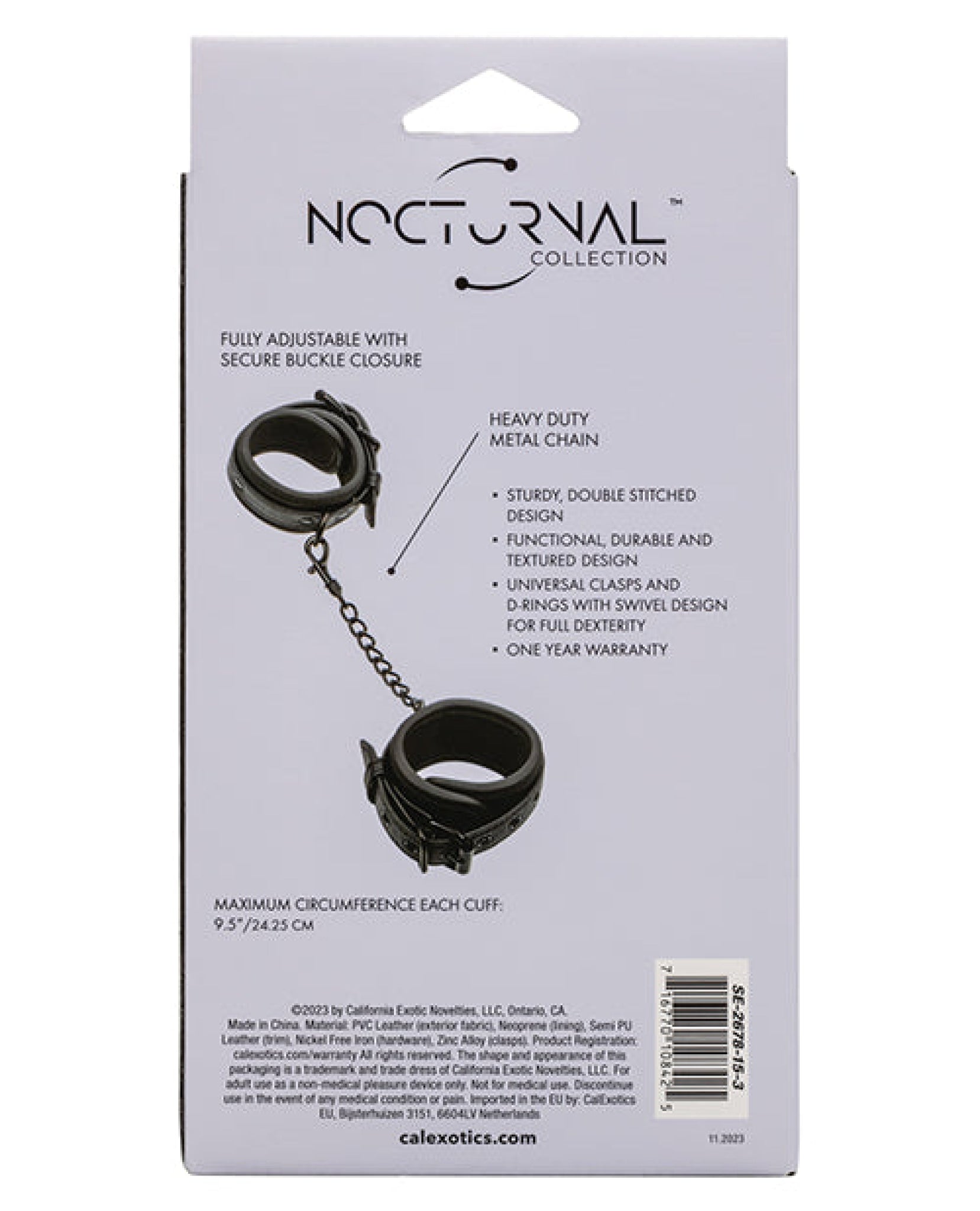 Nocturnal Collection Detachable Adjustable Wrist Cuffs - Black California Exotic Novelties