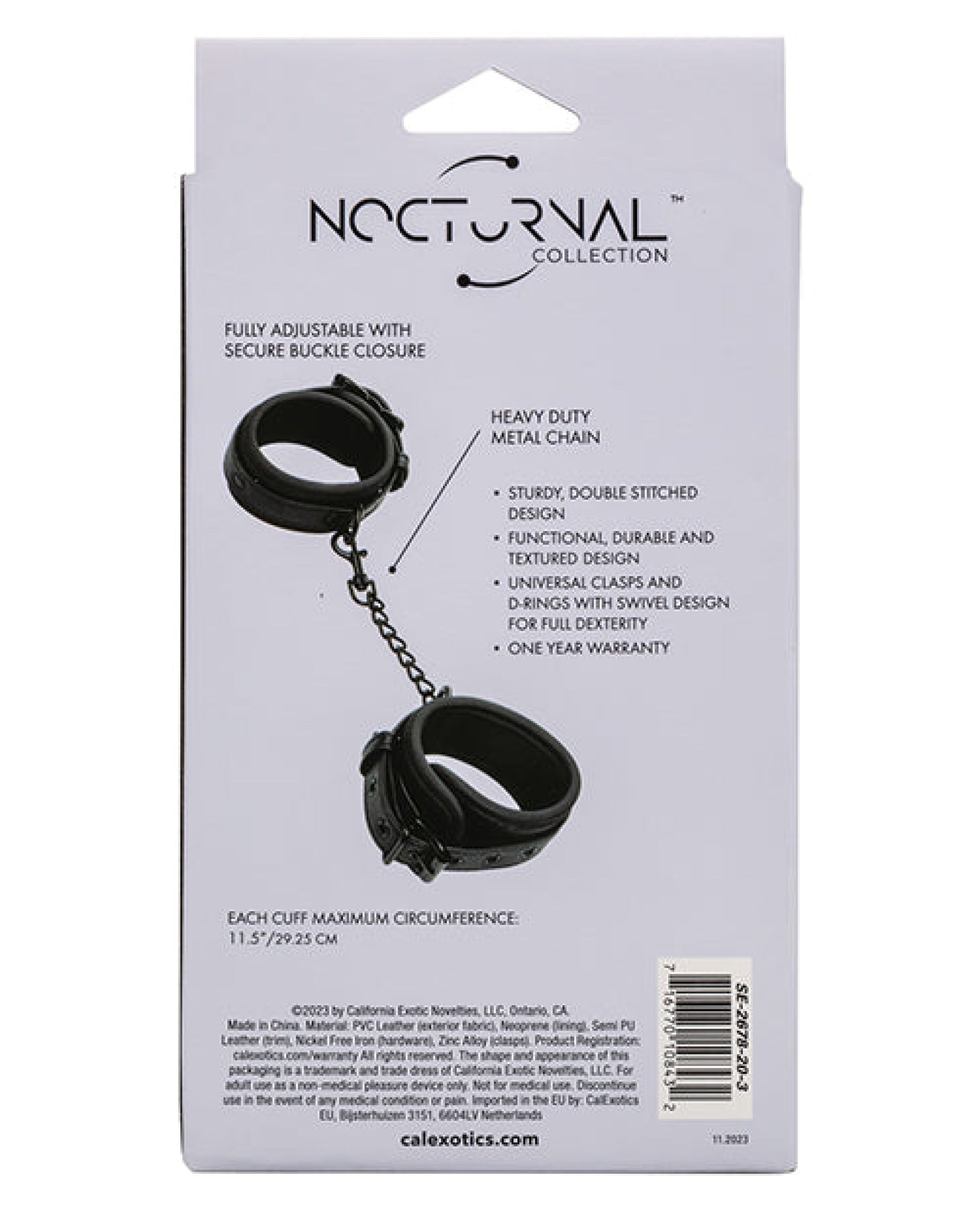 Nocturnal Collection Adjustable Ankle Cuffs - Black California Exotic Novelties