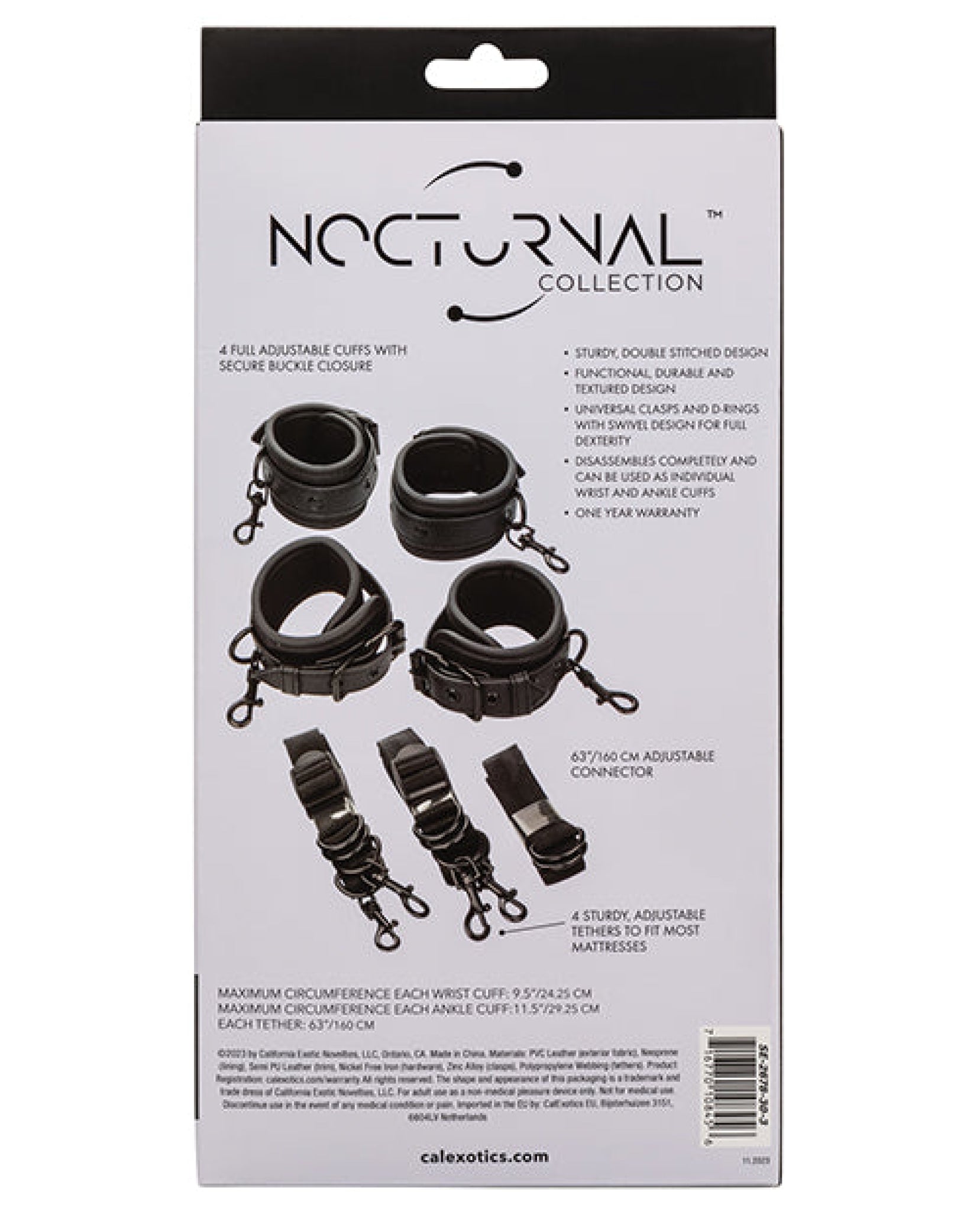 Nocturnal Collection Adjustable Bed Restraints - Black California Exotic Novelties