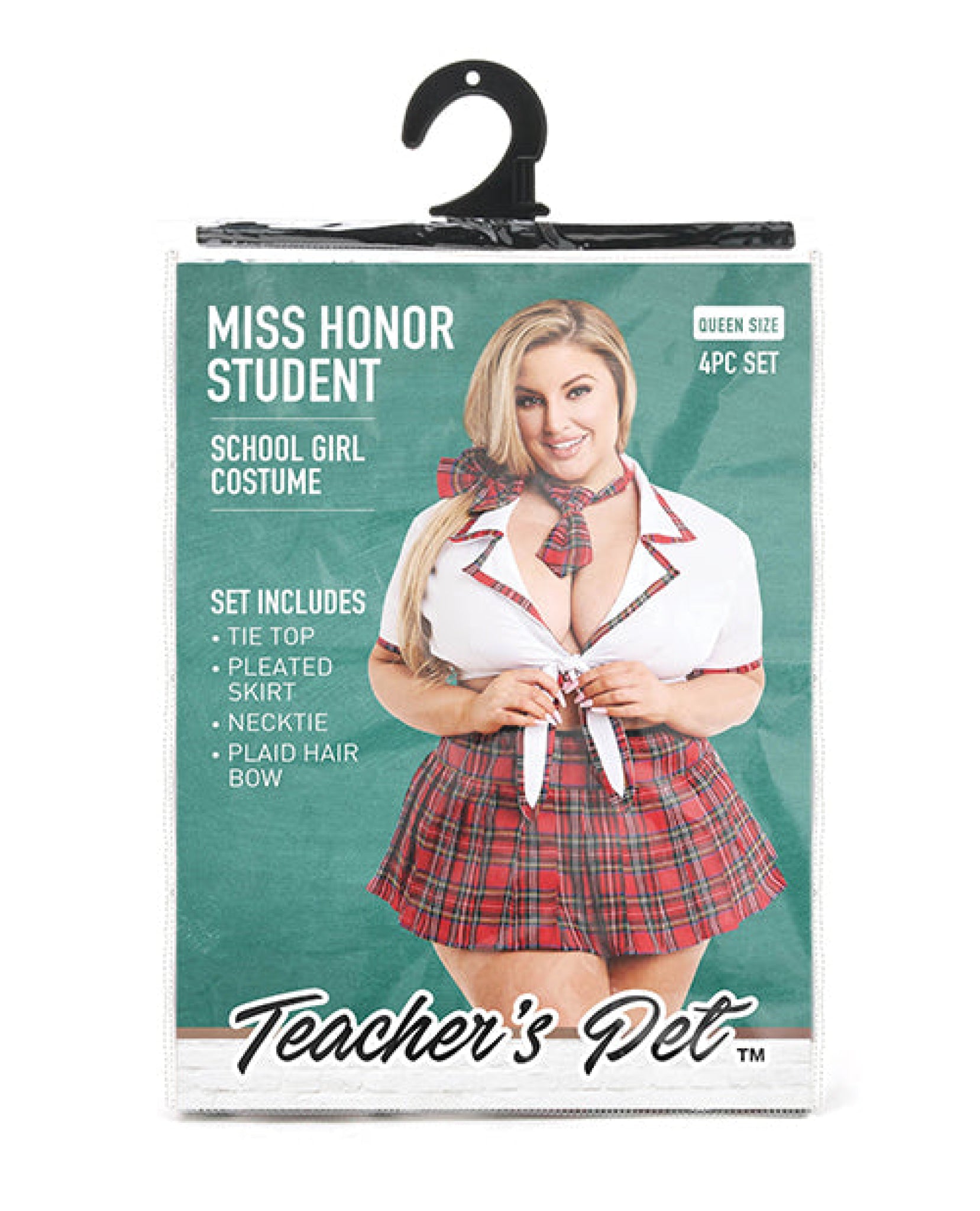 Teacher's Pet Ms Honor Student School Girl Tie Top, Pleated Skirt, Neck Tie & Hair Bow Red Xgen