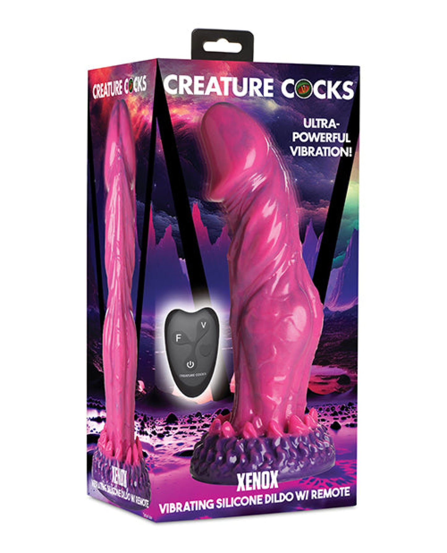 Creature Cocks Xenox Vibrating Silicone Dildo w/Remote - Pink/Purple Xr LLC