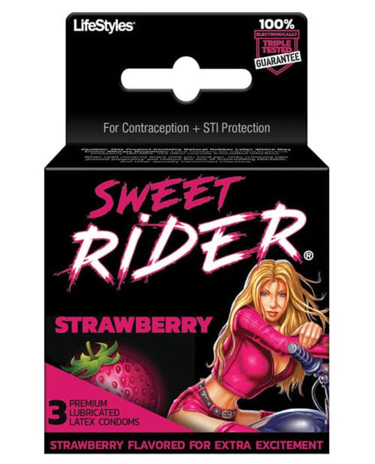 Lifestyles Sweet Rider Condoms - Strawberry Pack Of 3 Lifestyles 500