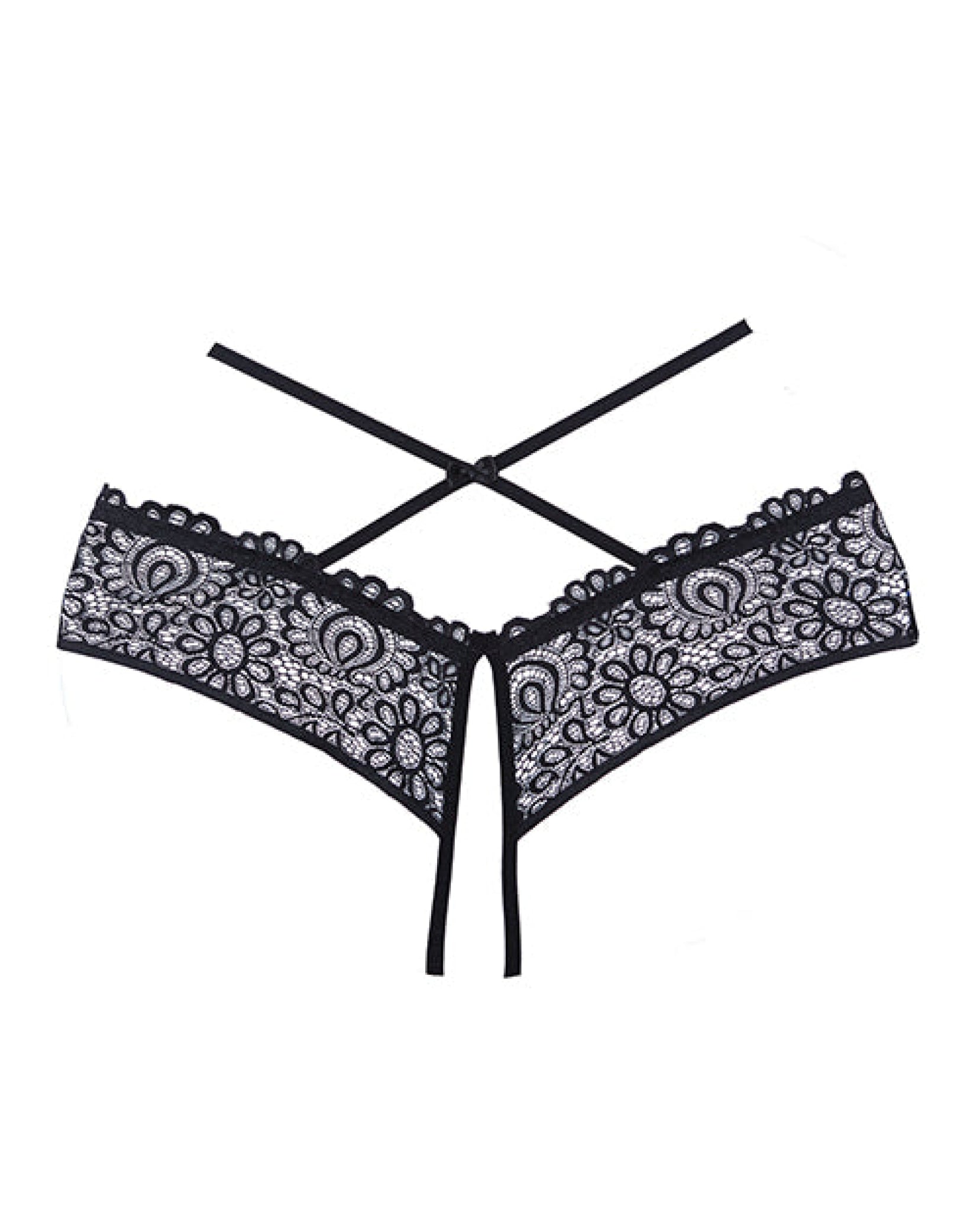 Adore Crayzee Open Panty W-criss Cross Waist Straps & Lace Black O-s Allure