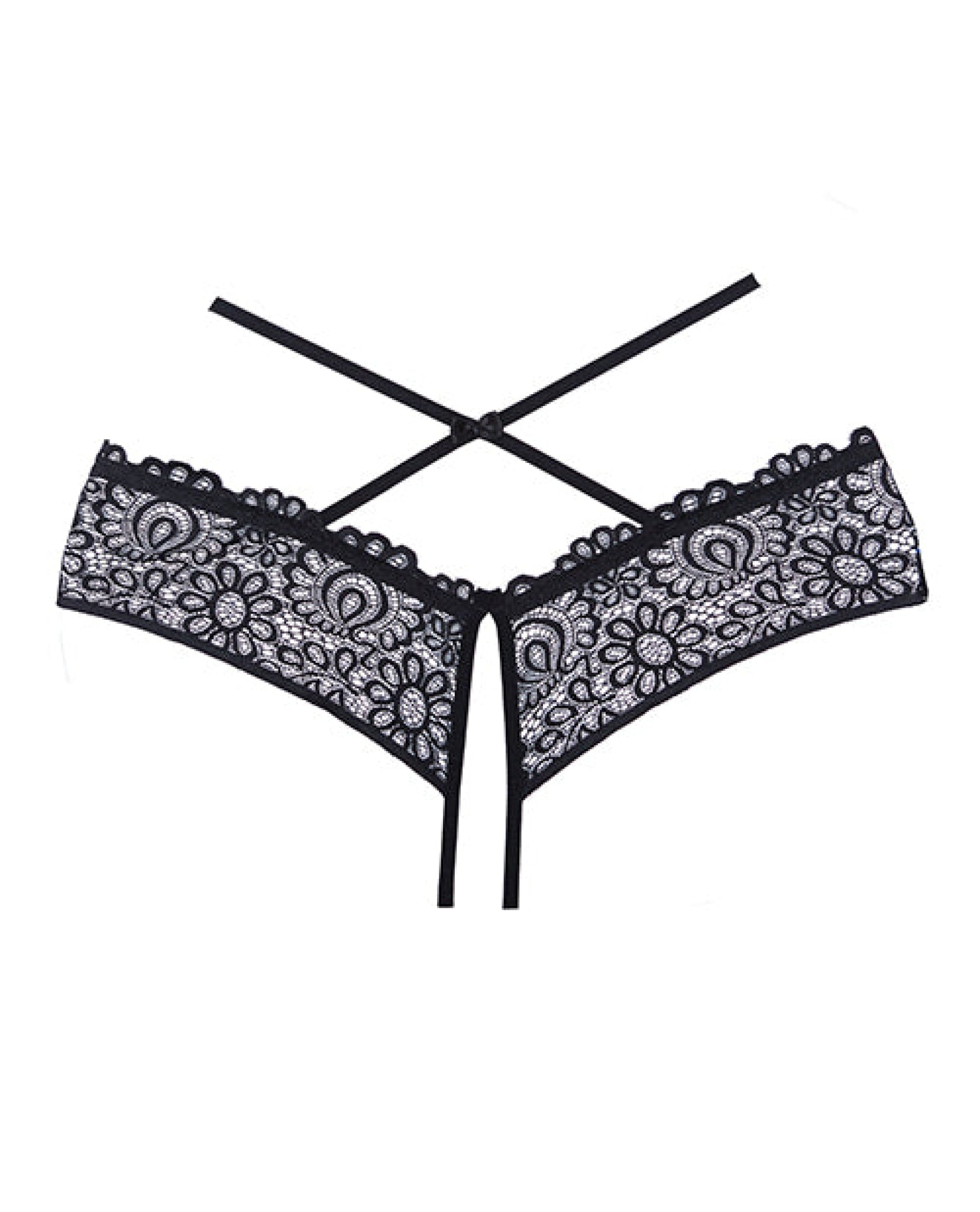 Adore Crayzee Open Panty W-criss Cross Waist Straps & Lace Black O-s Allure
