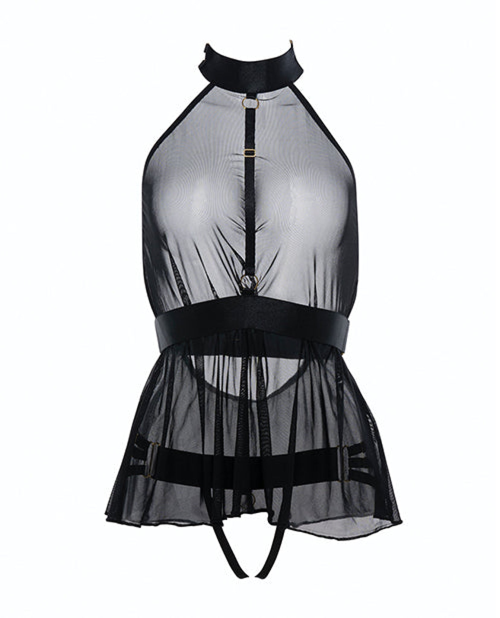 Adore Be My Baby Sheer Mesh Harness Babydoll & Open Panty Black O/s Allure