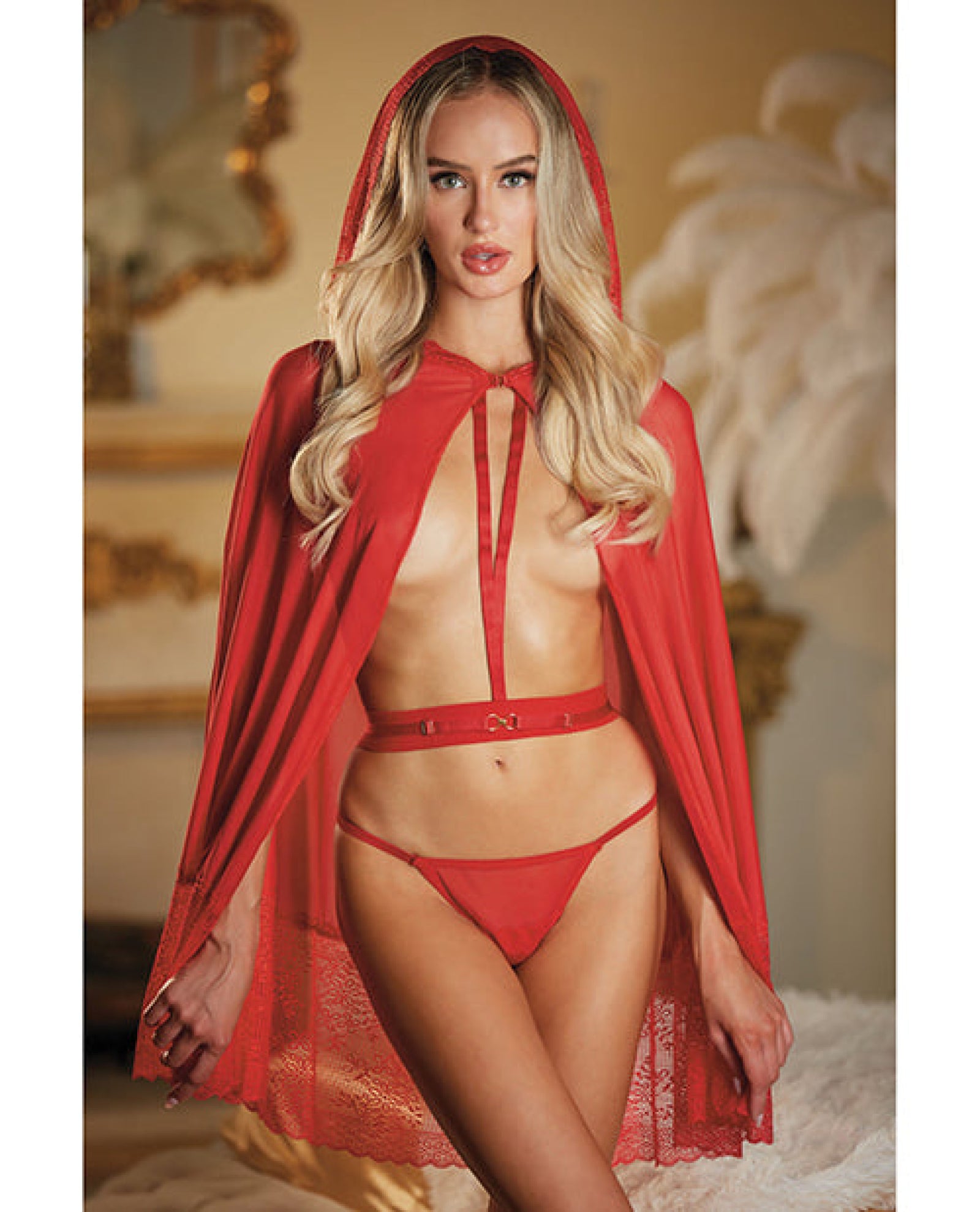Allure Lace & Mesh Cape W/attached Waist Belt (g-string Not Included) O/s Allure