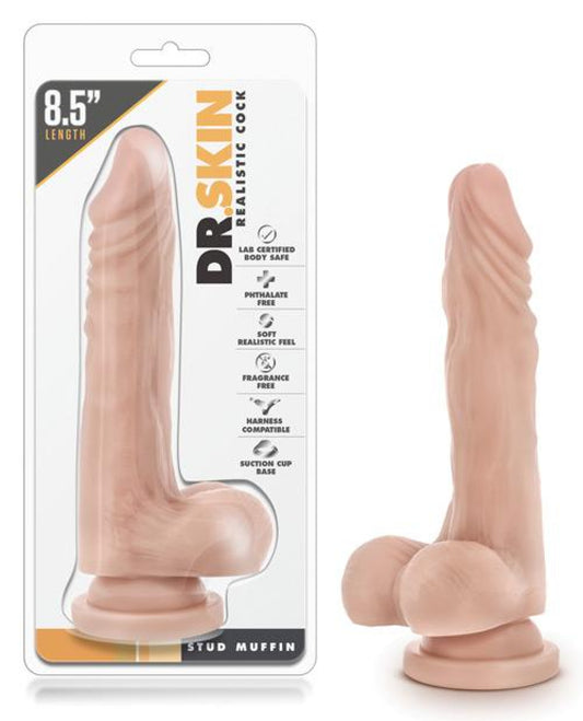 Blush Dr. Skin Stud Muffin 8.5" Dong W-suction Cup - Beige Blush 500
