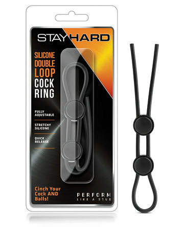 Blush Stay Hard Silicone Double Loop Cock Ring - Black Blush